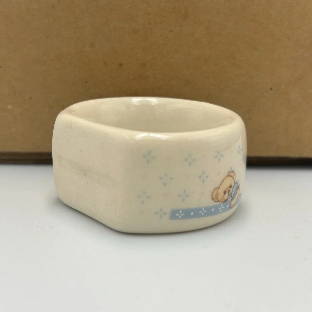 Vintage 80s Stoneware Country Bears Tienshan Napkin Rings Set Cottage Theodore